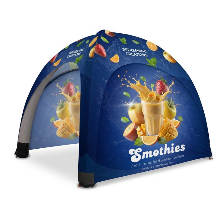 Custom branded Bora inflatable tent with two full wall graphics at outdoor event