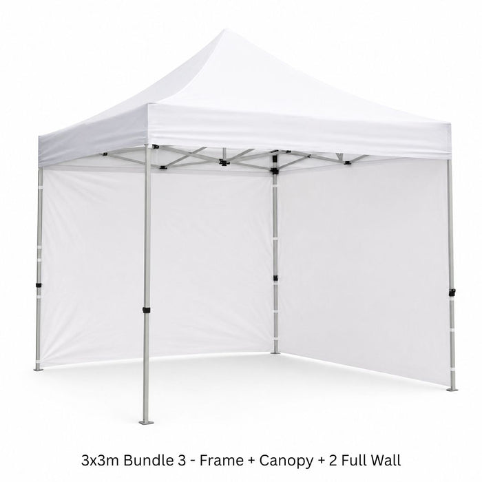 3x3m Plain White Gazebo + 2 Full Wall