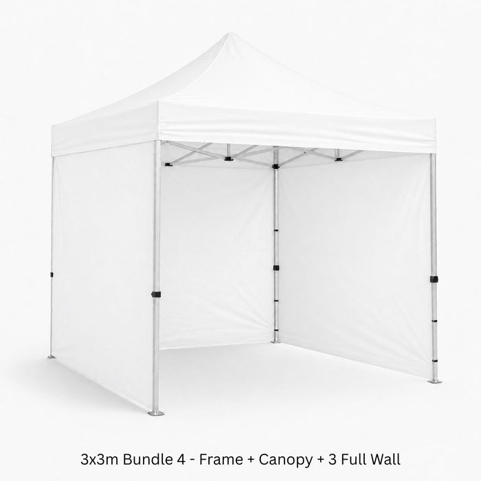 3x3m Plain White Gazebo + 3 Full Wall