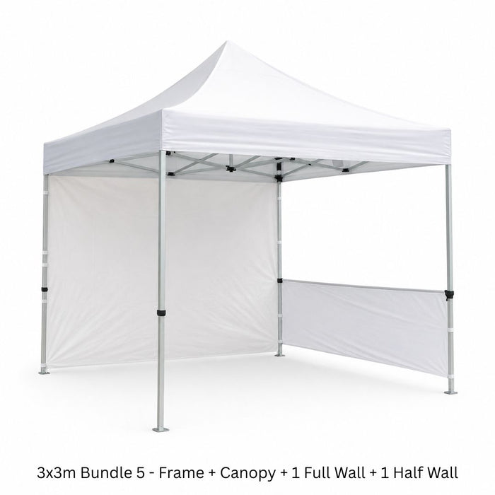 3x3m Plain White Gazebo + 1 Full Wall + 1 Half Wall