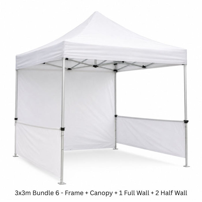 3x3m Plain White Gazebo + 1 Full Wall + 2 Half Wall